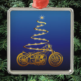 Ornamento De Metal Ouro e azul de árvore de natal de motocicletas