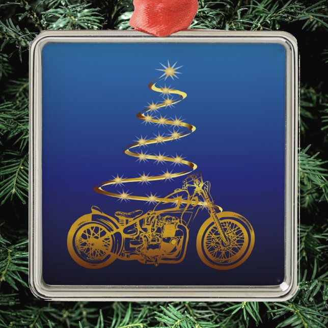 Ornamento De Metal Ouro e azul de árvore de natal de motocicletas (Criador carregado)