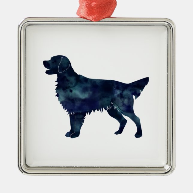 Ornamento De Metal Ouro Retriever Black Watercolor (Frente)