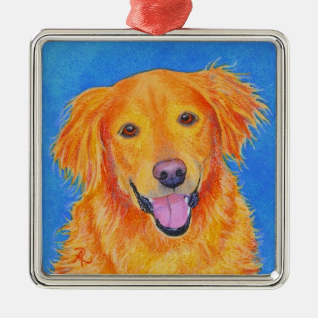 Ornamento De Metal Ouro Retriever Ornament - "Sydney" (Frente)