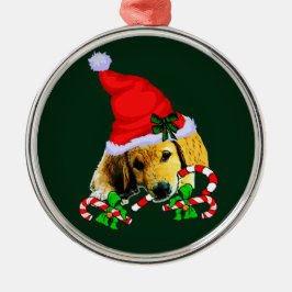 Ornamento De Metal Ouro Retriever Puppy Natal