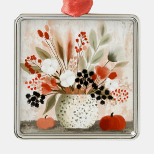 Ornamento De Metal Outono Ramalhete e Vaso com Manchas de Ferrugem