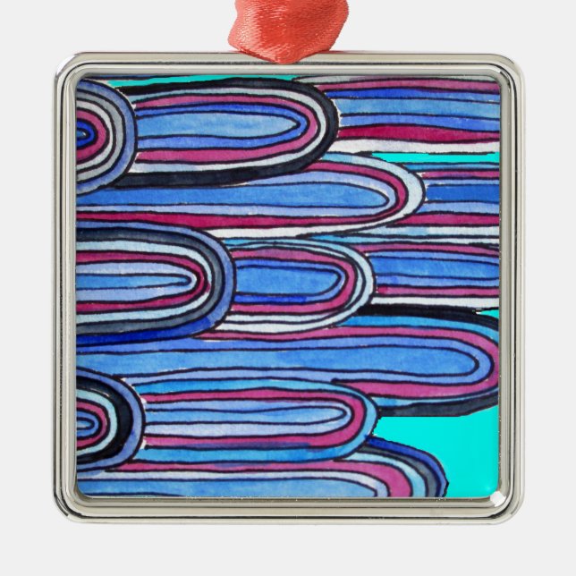 Ornamento De Metal Padrão azul-aquário das ondas do oceano (Frente)