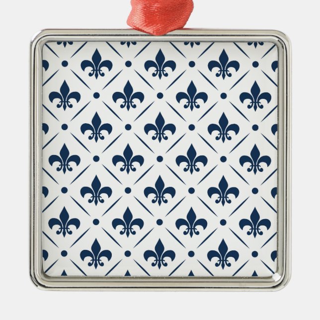 Ornamento De Metal Padrão azul escuro Fleur De Lis sobre fundo branco (Frente)