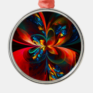 Ornamento De Metal Padrão Azul Laranja-Abstrato Floral Moderno #14
