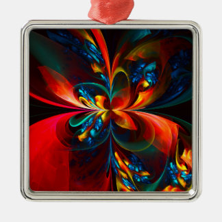 Ornamento De Metal Padrão Azul Laranja-Abstrato Floral Moderno #14