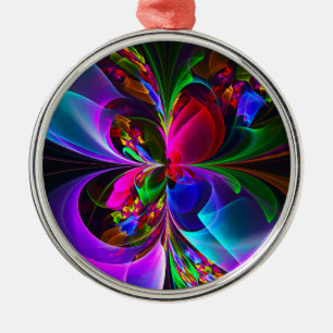 Ornamento De Metal Padrão Azul Vermelho Abstrato Floral Moderno #12