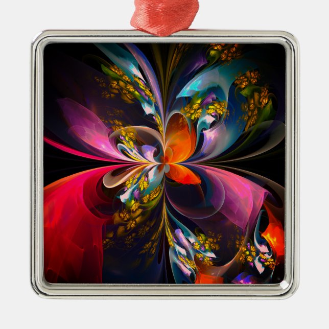 Ornamento De Metal Padrão Azul Vermelho Abstrato Floral Moderno #13 (Frente)