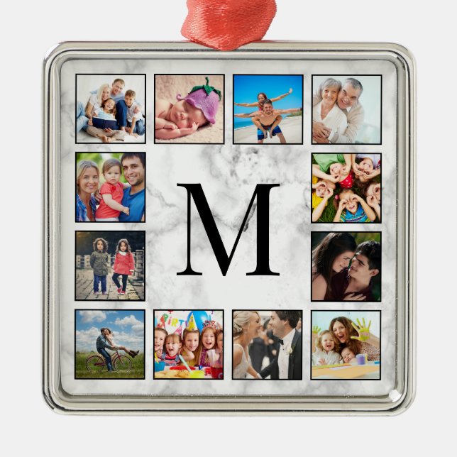 Ornamento De Metal Padrão Branco da Pedra Marble (Frente)