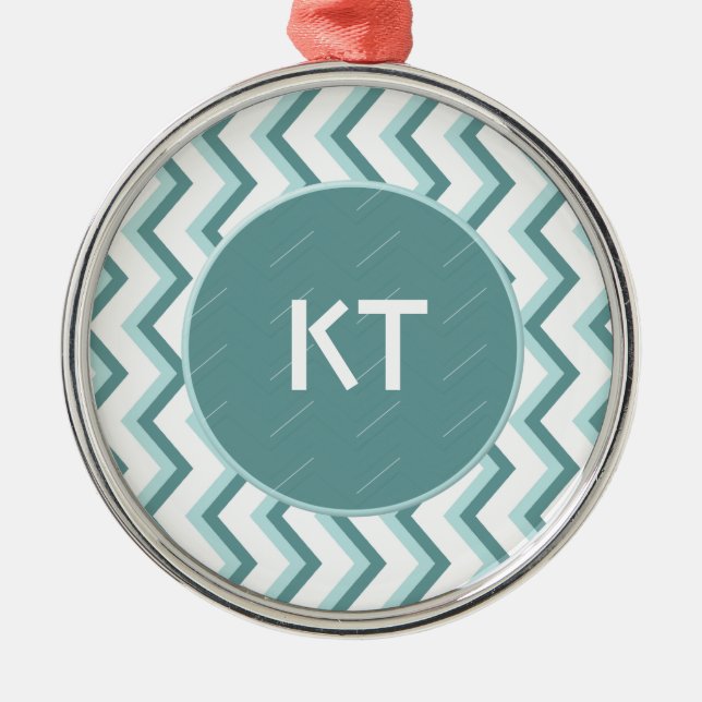 Ornamento De Metal Padrão Chevron ZigZag em verde-minúsculo (Frente)