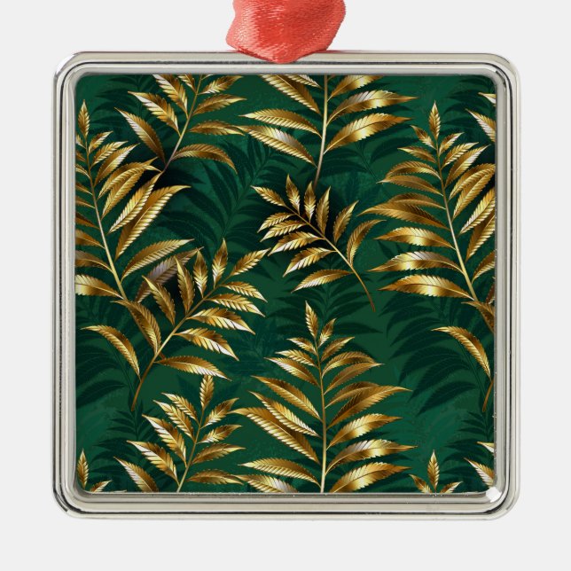 Ornamento De Metal Padrão contínuo com samambaias douradas (Frente)