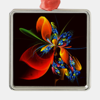 Ornamento De Metal Padrão de Abstrato de Arte Floral Azul Laranja Mod