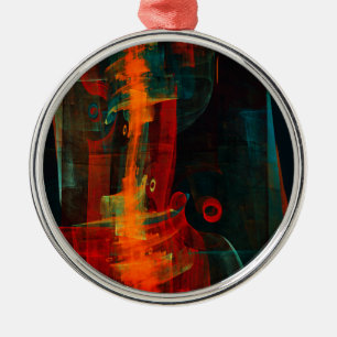 Ornamento De Metal Padrão de Abstrato de Arte Moderno Vermelho Azul-L