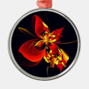 Ornamento De Metal Padrão de Arte Abstrata Floral Amarelo Vermelho Mo