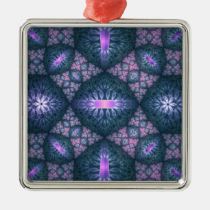 Ornamento De Metal Padrão de Arte Fractal 3D Turquesa Roxo Rosa