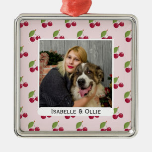 Ornamento De Metal Padrão de Cereja Fofa Foto Personalizada