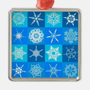 Ornamento De Metal Padrão de Flocos de Neve Azul