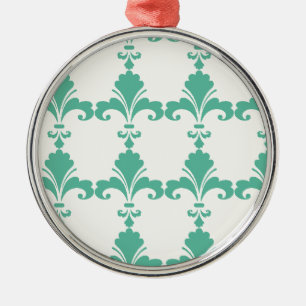 Ornamento De Metal Padrão de Flor-De-Lis Azul Retroativo