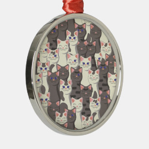 Ornamento De Metal Padrão de gatos brancos e cinzas