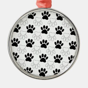 Ornamento De Metal Padrão De Impressão Da Pata De Cachorro Preta E Br