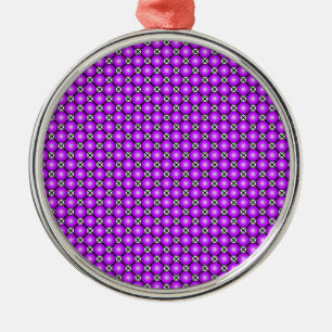 Ornamento De Metal Padrão de Latice Preta de Pontos Rosa Magenta