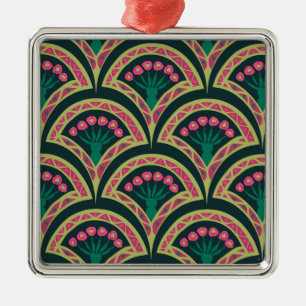 Ornamento De Metal Padrão de leque floral rosa e verde