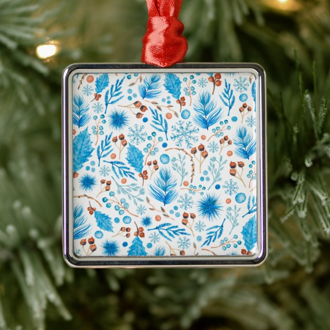 Ornamento De Metal Padrão de Natal Azul (Árvore)