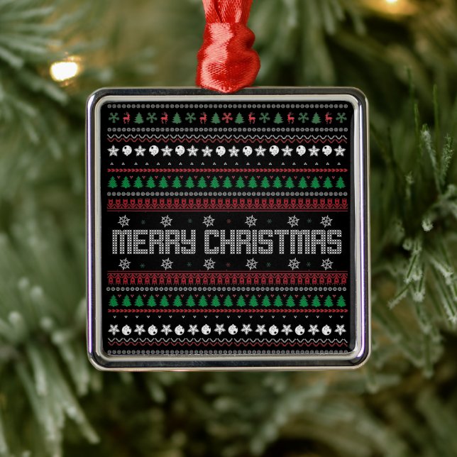 Ornamento De Metal Padrão de Natal Feliz e Feliz (Árvore)