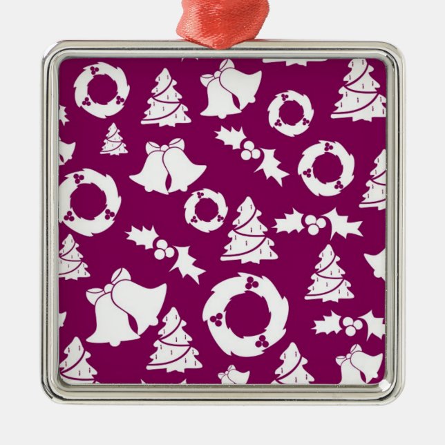 Ornamento De Metal Padrão de Natal Roxo (Frente)