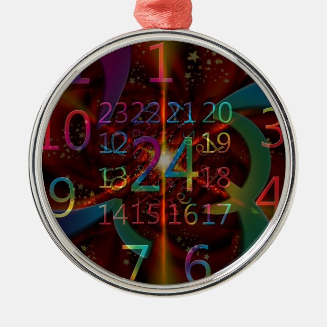 Ornamento De Metal Padrão de números psicadélicos, design de mesmeriz (Frente)