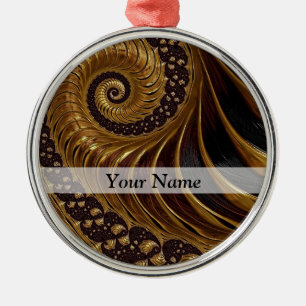 Ornamento De Metal Padrão espiral fractal castanho moderno