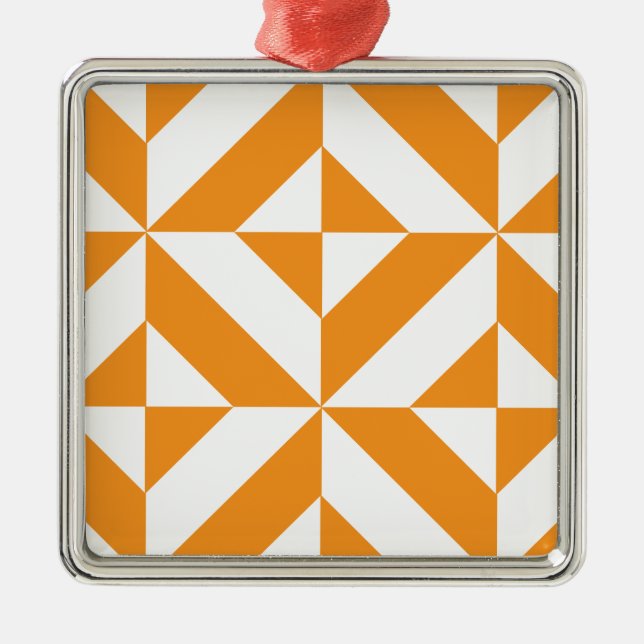 Ornamento De Metal Padrão Geométrico Deco Cubo Laranja Queimado (Frente)