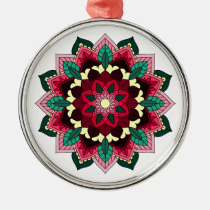 Ornamento De Metal Padrão Mandala 02 em rosa profundo