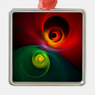 Ornamento De Metal Padrão Moderno de Abstrato de Arte Yin Yang Verde 