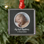 Ornamento De Metal Padrão Russo de Chalkboard do Bebê<br><div class="desc">Celebre o seu primeiro Natal com o seu filho com este ornamento de padrão de quadro-negro.</div>