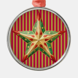 ORNAMENTO DE METAL PADRÃO TUFTED DE NATAL VERMELHO COM ESTRELA VERDE