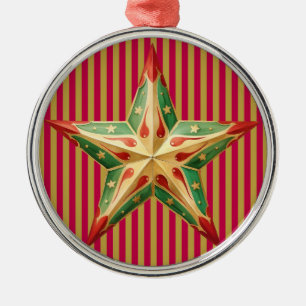 ORNAMENTO DE METAL PADRÃO TUFTED DE NATAL VERMELHO COM ESTRELA VERDE 