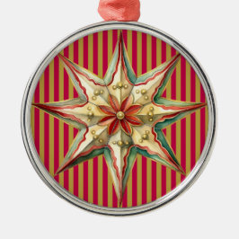 ORNAMENTO DE METAL PADRÃO TUFTED DE NATAL VERMELHO COM ESTRELA VERDE