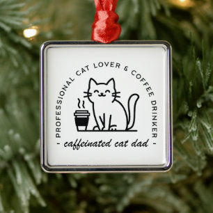 Ornamento De Metal Pai de gato e estética de hipster de café engraçad