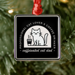 Ornamento De Metal Pai de gato engraçado amante de café preto