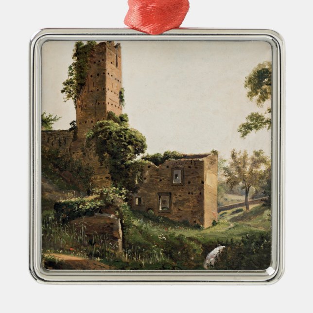 Ornamento De Metal Paisagem com Ruínas (Edifício Arruinado Antigo) (Frente)