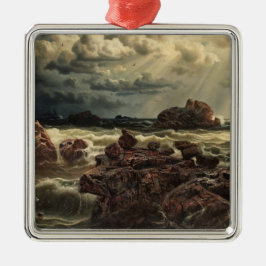 Ornamento De Metal Paisagem Costeira com Navios no Horizonte