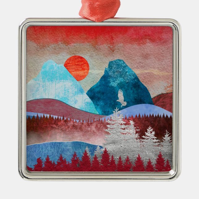 Ornamento De Metal Paisagem de Águia Prateada (Frente)