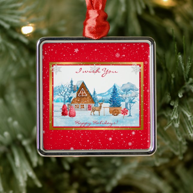 Ornamento De Metal Paisagem de Feriados Personalizar (Árvore)