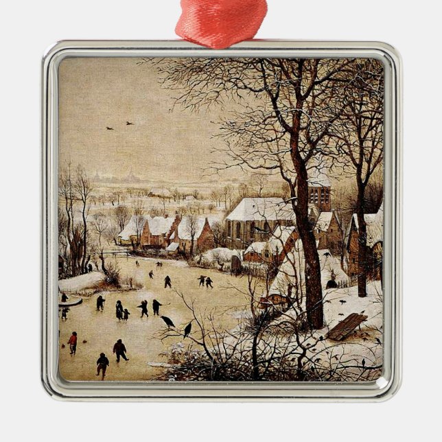 Ornamento De Metal Paisagem de inverno por Pieter Bruegel, o Velho, (Frente)