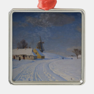 Ornamento De Metal Paisagem de neve no inverno (por H.A. Brendekilde)