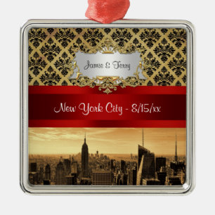 Ornamento De Metal Paisagem de NY City Sépia B4 Ornament Damask