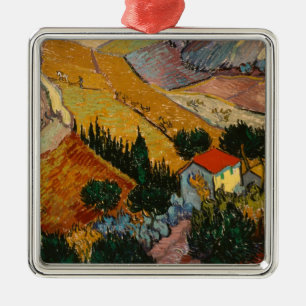 Ornamento De Metal Paisagem de Vincent van Gogh   com casa &