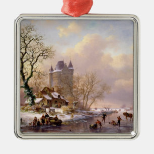 Ornamento De Metal Paisagem do inverno com um castelo