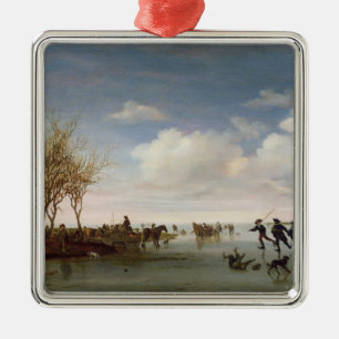 Ornamento De Metal Paisagem holandesa com patinadores